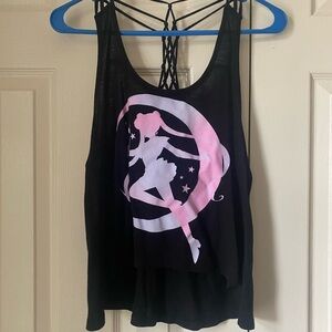 Black and Pink Sailor Moon Graphic Women's Top